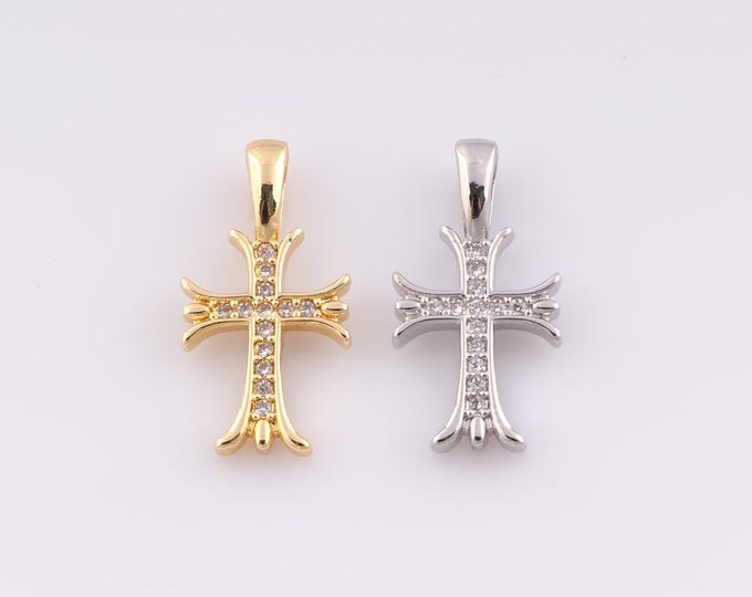 1 pcs Gold CZ Cross Pendant,18K Gold Filled Religious Charm,Christian Charms,DIY Bracelet Necklace Jewelry Making Findings Supply