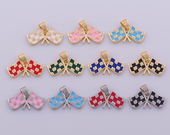 1 pcs Enamel F1 Flag Pendant,18K Gold Filled Flag Charm,F1 Flag Charms DIY Bracelet Necklace Jewelry Making Findings Supply