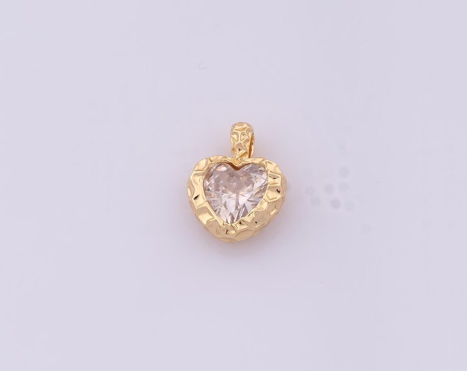1 pcs Gold CZ Heart Pendant,18K Gold Filled Love Charm,Heart Charms DIY Bracelet Necklace Jewelry Making Findings Supply