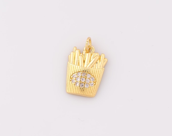 Gold CZ French Fries Pendant,18K Gold Filled French Fries Charm,French Fries Charms,DIY Bracelet Necklace Jewelry Making Findings Supply