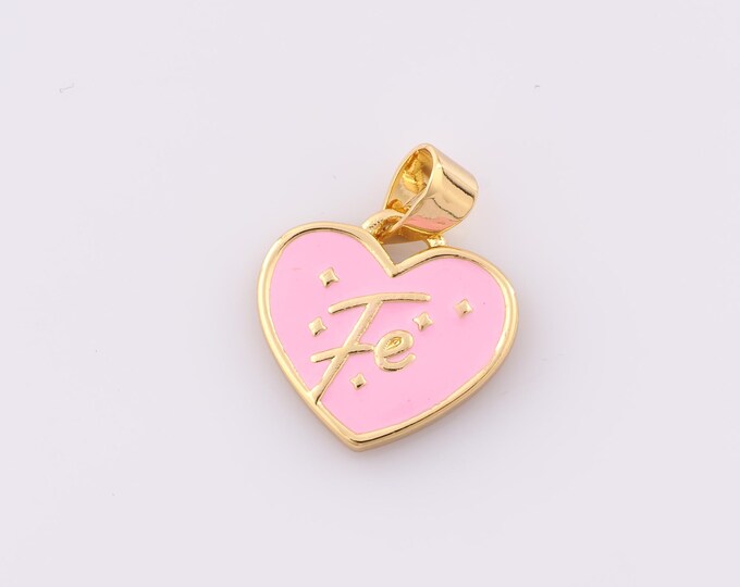 1 pcs Gold Enamel Heart Pendant,18K Gold Filled Letter Charm,Fe Charm DIY Bracelet Necklace Jewelry Making Findings Supply