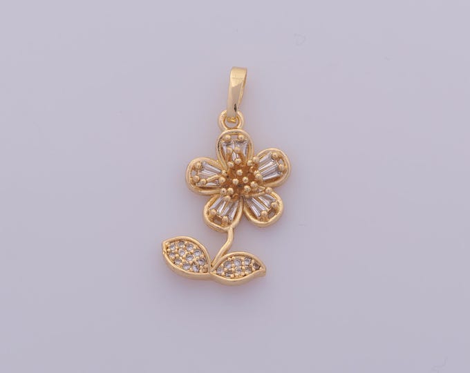 1 pcs Gold CZ Flower Pendant,18K Gold Filled Flower Charm,Flower Charms DIY Bracelet Necklace Jewelry Making Findings Supply