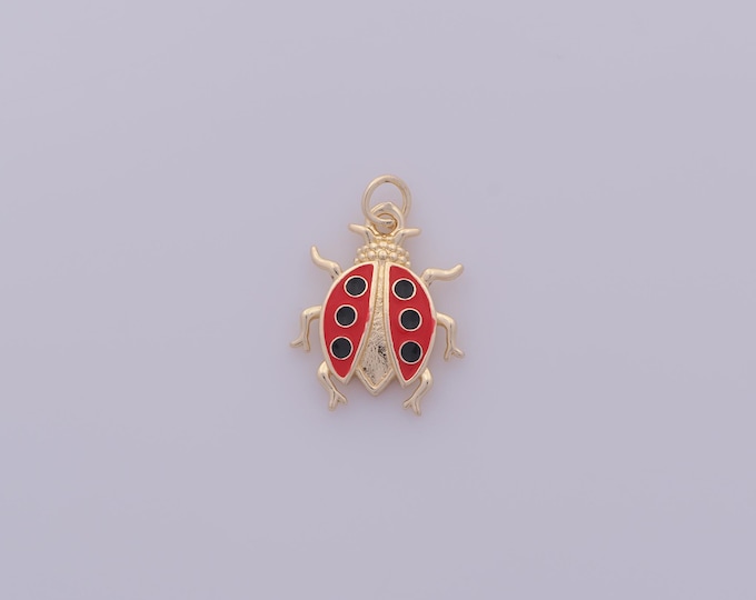1 pcs Gold Enamel Ladybug Pendant,18K Gold Filled Insect Charm,Ladybug Charms DIY Bracelet Necklace Jewelry Making Findings Supply