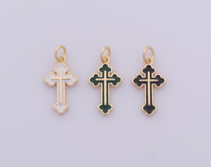 1 pcs Gold Enamel Cross Pendant,18K Gold Filled Christian Charm,Religious Charms DIY Bracelet Necklace Jewelry Making Findings Supply