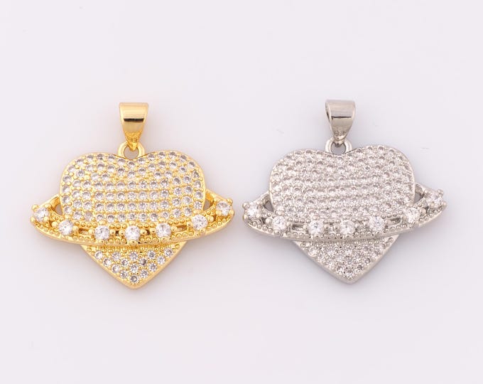1 pcs Gold CZ Saturn Pendant,18K Gold Filled Heart Charm,Saturn Charm DIY Bracelet Necklace Jewelry Making Findings Supply