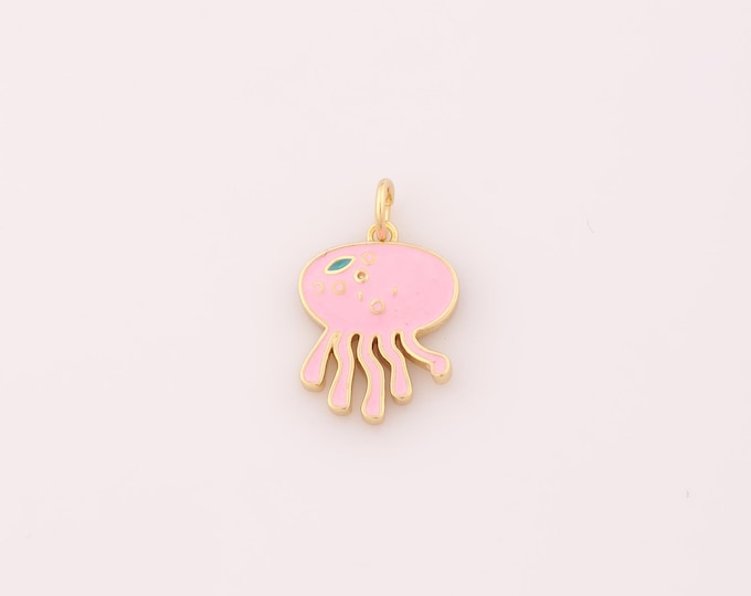 1 pcs Gold Enamel Jellyfish Pendant,18K Gold Filled Marine Life Charm,Jellyfish Charms DIY Bracelet Necklace Jewelry Making Findings Supply