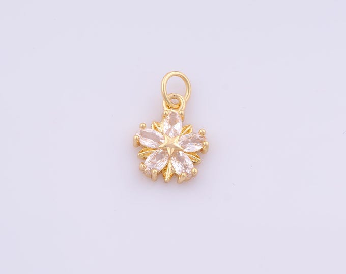 1 pcs Gold CZ Flower Pendant,18K Gold Filled Flower Charm,Flower Charms DIY Bracelet Necklace Jewelry Making Findings Supply