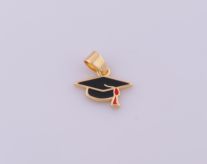 1 pcs Enamel Doctoral Cap Pendant,18K Gold Filled Doctoral Cap Charm,Doctoral Cap Charms DIY Bracelet Necklace Jewelry Making Finding Supply
