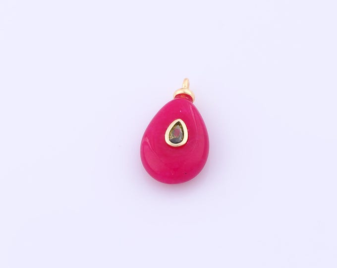1 pcs Gold Energy Stone Pendant,18K Gold Filled Natural Stone Charm,Plum Red Jade Charms DIY Bracelet Necklace Jewelry Making Finding Supply