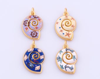 1 pcs Gold Enamel Snail Shell Pendant,18K Gold Filled Conch Charm,Starfish Charms DIY Bracelet Necklace Jewelry Making Findings Supply