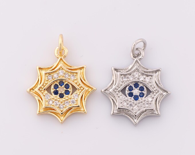 1 pcs Gold CZ Evil Eye Pendant,18K Gold Filled Devil Eye Charm,Eye Charm DIY Bracelet Necklace Jewelry Making Findings Supply