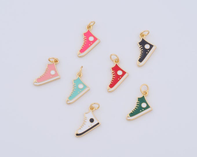 1 pcs Gold Enamel Shoe Pendant,18K Gold Filled Shoe Charm,Shoe Charm DIY Bracelet Necklace Jewelry Making Findings Supply
