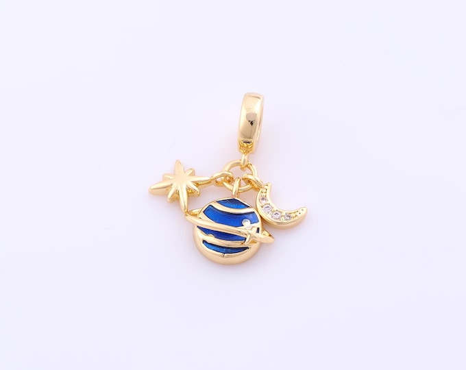 1 pcs Enamel Saturn Pendant,18K Gold Filled Moon Charm,CZ Polaris Charms DIY Bracelet Necklace Jewelry Making Findings Supply