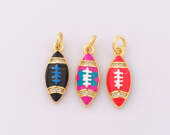 1 pcs Gold Enamel Rugby Pendant,18K Gold Filled Rugby Charm,CZ Rugby Charm DIY Bracelet Necklace Jewelry Making Findings Supply