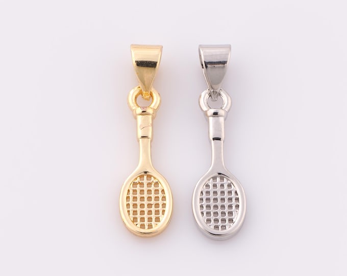 1 pcs Gold Badminton Racket Pendant,18K Gold Filled Badminton Racket Charm,DIY Bracelet Necklace Jewelry Making Findings Supply