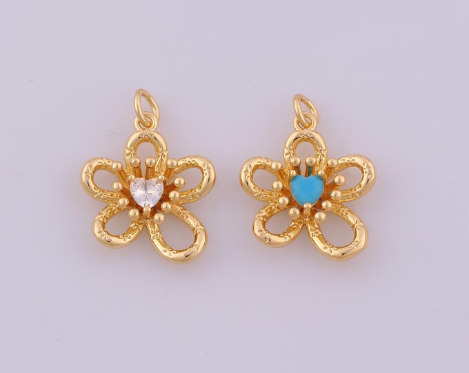 1 pcs Gold CZ Flower Pendant,18K Gold Filled Flower Charm,Flower Charms DIY Bracelet Necklace Jewelry Making Findings Supply