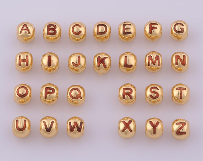 1 pcs 18K Gold Filled Initial Spacer Beads,Enamel Letter Beads,Initial Beads for DIY Jewelry Making Findings Supply