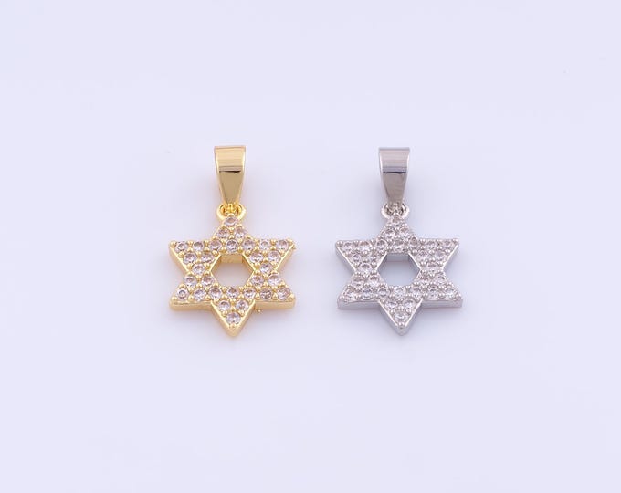 1 pcs Gold CZ David Star Pendant,18K Gold Filled Jewish Star Charm,Starburst Charms DIY Bracelet Necklace Jewelry Making Findings Supply