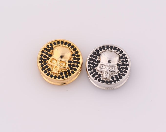 1 pcs 18K Gold Filled CZ Skull Spacer Beads,Flat Beads,Skull Beads for DIY Jewelry Making Findings Supply