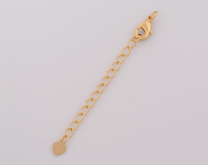 1 Str Gold Extended Chain,18K Gold Filled Lobster Claw Clasps,Heart Extender Chain for DIY Bracelet Necklace Jewelry Making Findings Supply