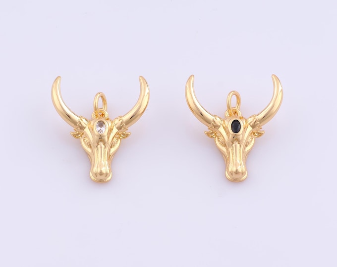 1 pcs Gold CZ Cow Head Pendant,18K Gold Filled Animal Charm,Cow Charms DIY Bracelet Necklace Jewelry Making Findings Supply