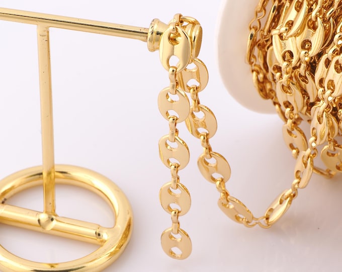 1 Meter Gold Pig Nose Chain, 18K Gold Filled Semi Finished Chain, Specialty Chains, DIY Jewelry Making Supplies