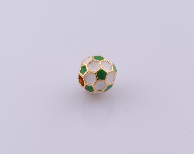 1 pcs 18K Gold Filled Football Spacer Beads,Enamel Sports Beads,Soccer Beads for DIY Jewelry Making Findings Supply