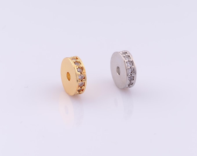 1 pcs 18K Gold Filled Round Spacer Beads,Disc Beads,CZ Flat Beads for DIY Jewelry Making Findings Supply