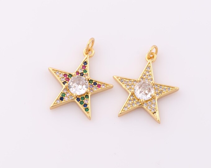 1 pcs Gold CZ Star Pendant,18K Gold Filled Star Charm,Star Charm DIY Bracelet Necklace Jewelry Making Findings Supply