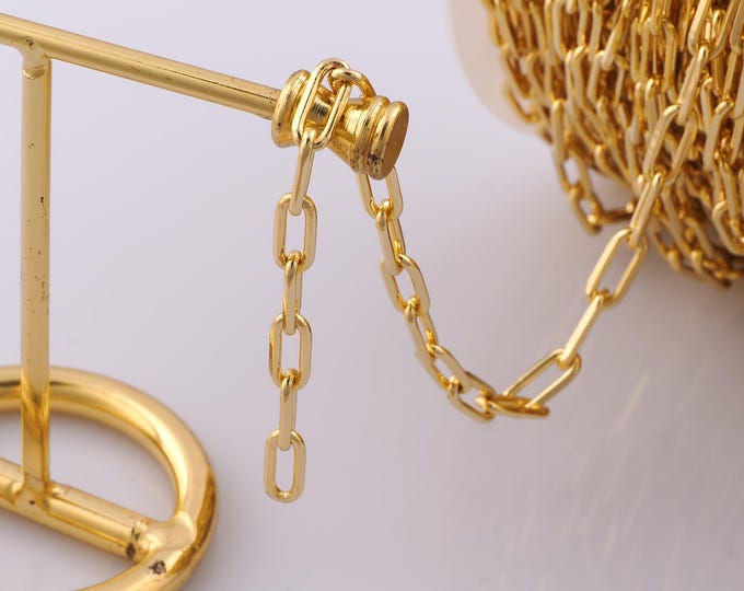 1 Meter Gold Paper Clip Chain, 18K Gold Filled Semi Finished Chain, Specialty Chains, DIY Jewelry Making Supplies