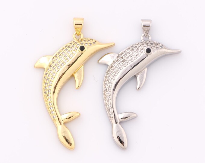 1 pcs Gold CZ Dolphin Pendant,18K Gold Filled Dolphin Charm,Dolphin Charm DIY Bracelet Necklace Jewelry Making Findings Supply