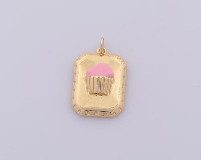 1 pcs Gold Enamel Cake Pendant,18K Gold Filled Dessert Charm,Square Charms DIY Bracelet Necklace Jewelry Making Findings Supply
