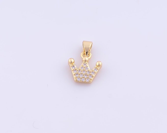 1 pcs Gold CZ Crown Pendant,18K Gold Filled Crown Charm,Crown Charms DIY Bracelet Necklace Jewelry Making Findings Supply