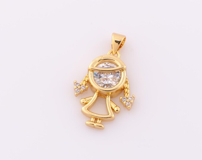 1 pcs Gold CZ Character Pendant,18K Gold Filled Girl Charm,Character Charm DIY Bracelet Necklace Jewelry Making Findings Supply