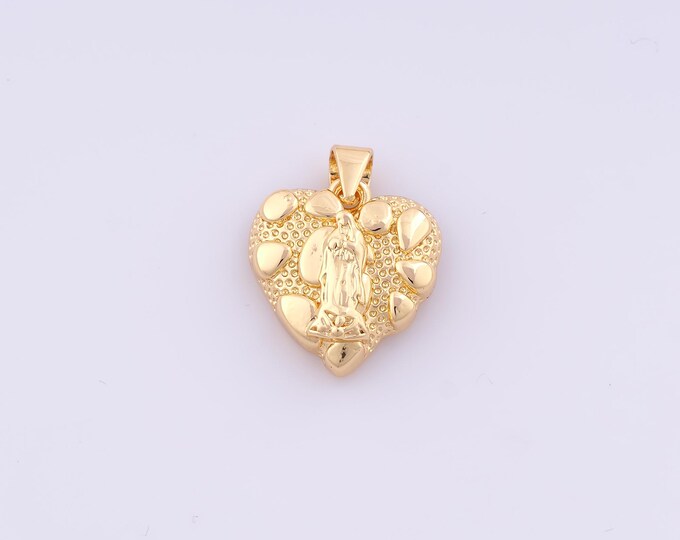 1 pcs Gold Heart Virgin Mary Pendant,18K Gold Filled Religious Charm,Catholic Charms DIY Bracelet Necklace Jewelry Making Findings Supply