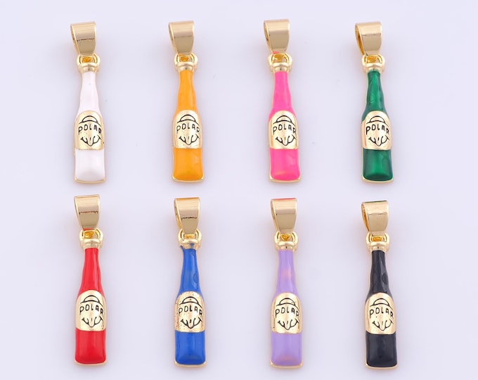 1 pcs Gold Enamel Beer Pendant,18K Gold Filled Beer Bottle Charm,Bottle Charms DIY Bracelet Necklace Jewelry Making Findings Supply