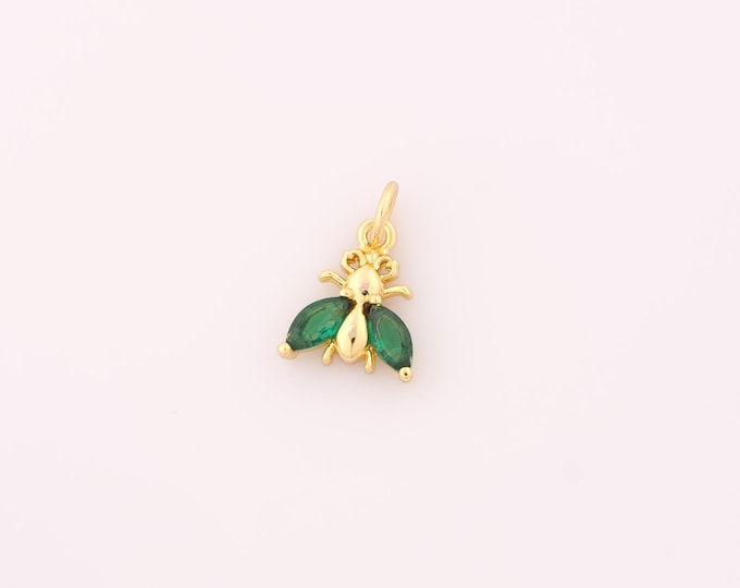 1 pcs Gold CZ Insect Pendant,18K Gold Filled Insect Charm,Insect Charms DIY Bracelet Necklace Jewelry Making Findings Supply