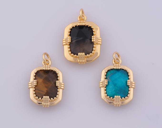 1 pcs Gold Natural Stone Pendant,18K Gold Filled Energy Stone Charm,Gemstone Charms DIY Bracelet Necklace Jewelry Making Findings Supply