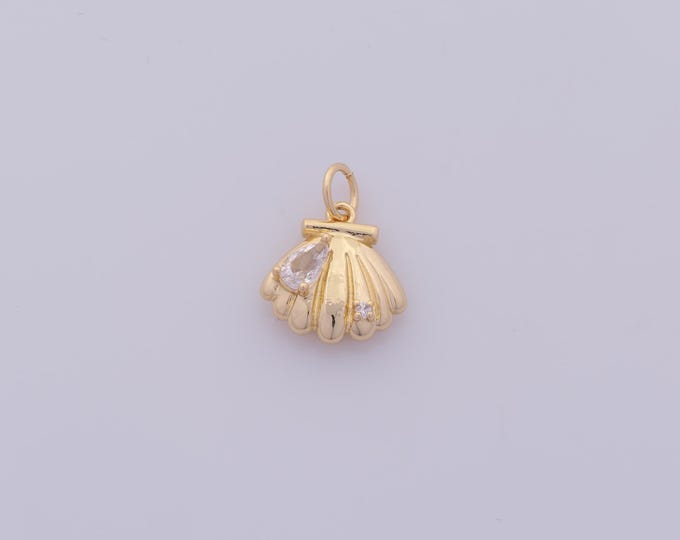 1 pcs Gold CZ Shell Pendant,18K Gold Filled Oyster Charm,Shell Charms DIY Bracelet Necklace Jewelry Making Findings Supply
