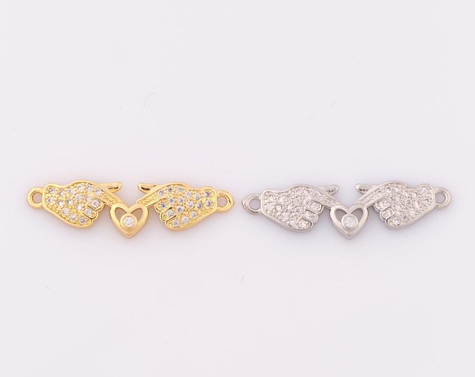 1 pcs Gold Heart Connector,18K Gold Filled CZ Hand Connector,Heart Connector DIY Bracelet Necklace Jewelry Making Findings Supply