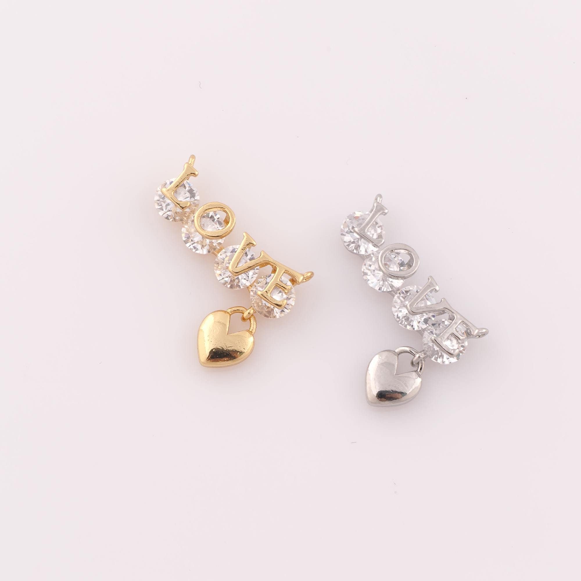 1 pcs Gold CZ LOVE Pendant,18K Gold Filled Heart Charm,Letter Charm DIY Bracelet Necklace Jewelry Making Findings Supply