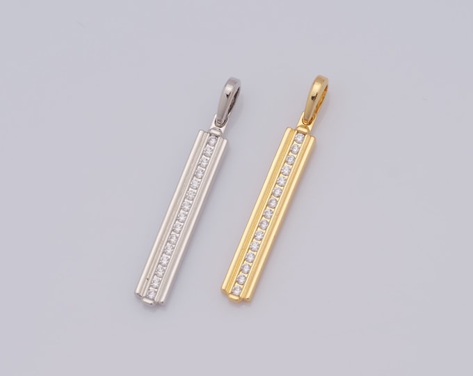 1 pcs Gold Rectangular Pendant,18K Gold Filled CZ Bar Charm,Bar Charm DIY Bracelet Necklace Jewelry Making Findings Supply