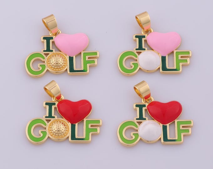 1 pcs Gold Enamel I Love Golf Pendant,18K Gold Filled Heart Charm,Golf Charms DIY Bracelet Necklace Jewelry Making Findings Supply