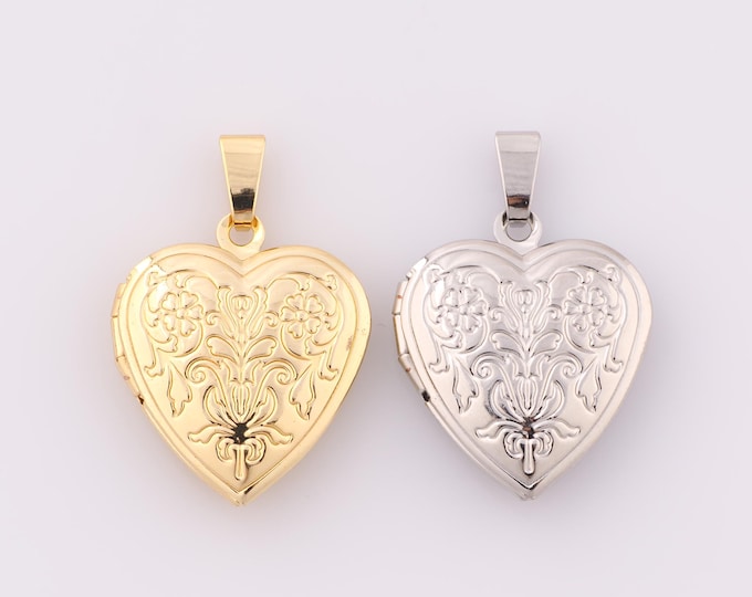 1 pcs Gold Heart Pendant,18K Gold Filled Photo Frame Charm,Heart Charm DIY Bracelet Necklace Jewelry Making Findings Supply