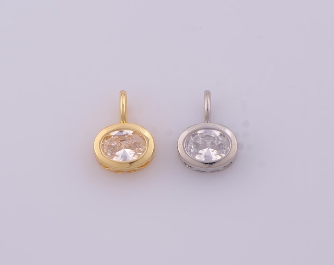 1 pcs Gold CZ Oval Pendant,18K Gold Filled Oval Charm,Oval Charms DIY Bracelet Necklace Jewelry Making Findings Supply