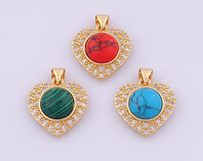 1 pcs Gold CZ Heart Pendant,18K Gold Filled Love Charm,Heart Charms DIY Bracelet Necklace Jewelry Making Findings Supply