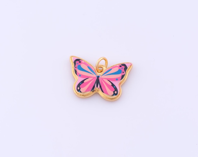 1 pcs Gold Enamel Butterfly Pendant,18K Gold Filled Insect Charm,Butterfly Charms DIY Bracelet Necklace Jewelry Making Findings Supply