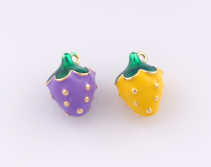 1 pcs Gold Enamel Strawberry Pendant,18K Gold Filled Fruit Charm Strawberry Charms,DIY Bracelet Necklace Jewelry Making Findings Supply