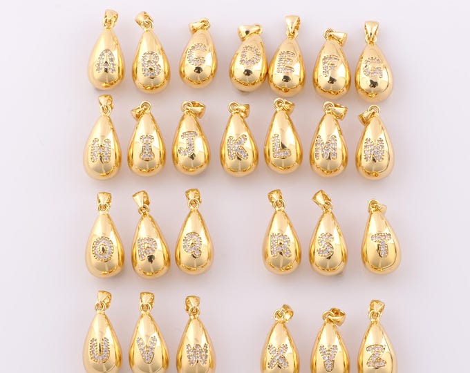 1 pcs Gold CZ 26 Letters Pendant,18K Gold Filled Water Drop Charm,Initial Charm DIY Bracelet Necklace Jewelry Making Findings Supply