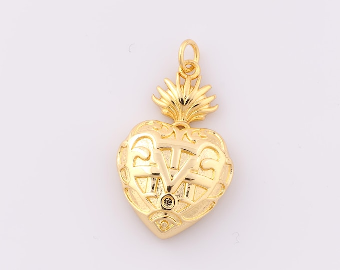 1 pcs Gold Holy Heart Pendant,18K Gold Filled Heart Charm,Minimalist Charm DIY Bracelet Necklace Jewelry Making Findings Supply
